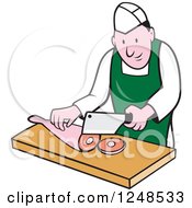 Poster, Art Print Of Cartoon Butcher Chopping Up Leg Meat
