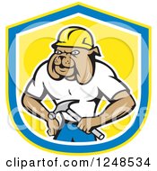 Poster, Art Print Of Construction Worker Bulldog In A Shield