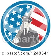 Poster, Art Print Of Soldier With A Rifle Over His Shoulder In An American Flag Circle