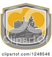 Poster, Art Print Of Retro Farmer Operating A Tractor In A Shield