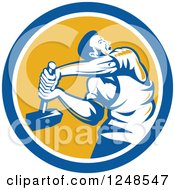 Poster, Art Print Of Retro Male Union Worker Using A Sledgehammer In A Circle