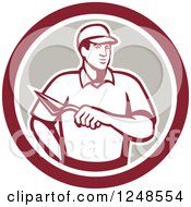 Retro Mason Worker With A Trowel In A Circle