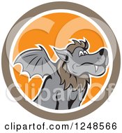 Clipart Of A Cartoon Kludde Winged Wolf In A Circle Royalty Free Vector Illustration