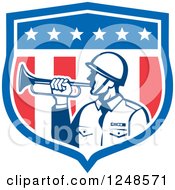 Poster, Art Print Of Retro Military Soldier With A Bugle In A Shield