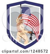 Poster, Art Print Of Soldier With A Rifle And American Flag In A Shield