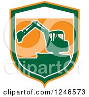 Green Silhouetted Excavator Machine In A Shield