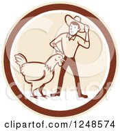 Poster, Art Print Of Retro Cartoon Male Farmer And Giant Chicken In A Circle