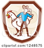 Poster, Art Print Of Retro Cartoon Male Farmer And Giant Chicken In A Shield