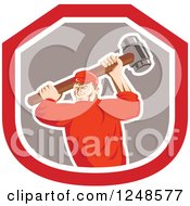 Poster, Art Print Of Retro Male Union Worker Swinging A Sledgehammer In A Shield