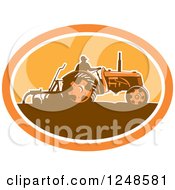 Poster, Art Print Of Retro Silhouetted Farmer Plowing With A Tractor