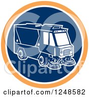 Poster, Art Print Of Retro Street Cleaner Machine In A Blue And Orange Circle