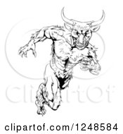 Black And White Muscular Bull Mascot Running