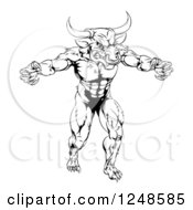Poster, Art Print Of Black And White Muscular Minotaur Mascot
