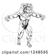 Poster, Art Print Of Black And White Muscular Male Lion Mascot