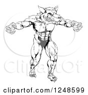 Poster, Art Print Of Black And White Muscular Wolf Mascot Standing Upright