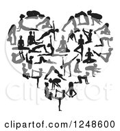 Poster, Art Print Of Black And White Heart Made Of Silhouetted Yoga And Pilates People