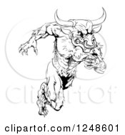 Clipart Of A Black And White Muscular Bull Mascot Running Upright Royalty Free Vector Illustration