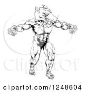 Poster, Art Print Of Black And White Muscular Aggressive Boar Mascot