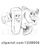 Poster, Art Print Of Black And White Happy French Fry Chip And Fish