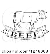 Clipart Of A Black And White Beef Food Banner And Cow Royalty Free Vector Illustration