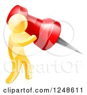 3d Gold Man Using A Giant Red Pin