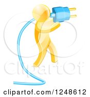3d Gold Man Plugging In A Blue Cable