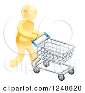 Poster, Art Print Of 3d Silver Man Pushing A Computer Mouse In A Shopping Cart