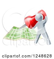Poster, Art Print Of 3d Silver Man Pinning A Location On A Map