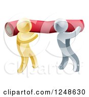 Poster, Art Print Of 3d Silver And Gold Carpet Installers Carrying A Roll