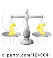 Clipart Of A 3d Silver Scale Weighing Golden Pound And Euro Symbols Royalty Free Vector Illustration