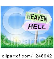 3d Heaven Or Hell Arrow Signs Over Hills And A Sunrise