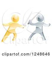 Poster, Art Print Of 3d Gold And Silver Men Engaged In A Sword Fight