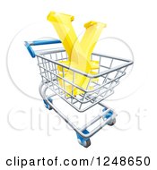 Poster, Art Print Of 3d Gold Yen With A White Outline In A Shopping Cart