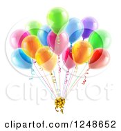 Poster, Art Print Of 3d Colorful Party Balloons With A Gift Bow