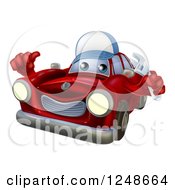 Clipart Of A Red Car Character Mechanic Holding A Wrench And Thumb Up Royalty Free Vector Illustration