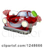 Clipart Of A Red Car Character Holding A Brush And Thumb Up Royalty Free Vector Illustration