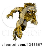 Muscular Male Lion Mascot Running Upright
