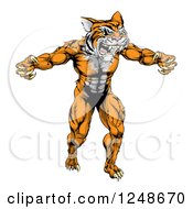 Poster, Art Print Of Muscular Tiger Mascot Running Upright