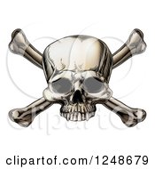 Clipart Of Woodblock Skull And Crossbones Royalty Free Vector Illustration by AtStockIllustration