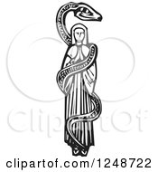 Poster, Art Print Of Black And White Woodcut Snake Coiled Around Mary