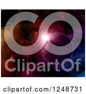 Clipart Of A 3d Sunrise Around A Planet In A Colorful Sky Royalty Free Illustration