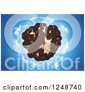 Clipart Of A 3d Planet With Rocks And Tres Over Blue Sky With Clouds Royalty Free Illustration