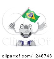 Poster, Art Print Of 3d Soccer Ball Character Waving A Brazilian Flag