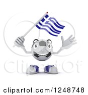 3d Soccer Ball Character Waving A Greek Flag