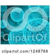 Clipart Of A Background Of Floating Viruses In Blue Royalty Free Illustration