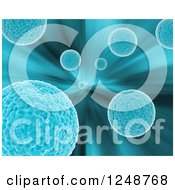 Clipart Of A Background Of 3d Floating Viruses Over Rays Of Blue Royalty Free Illustration