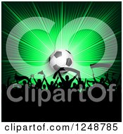 3d Soccer Ball Over A Crowd Of Fans On A Green Burst