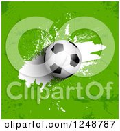 Clipart Of A 3d Soccer Ball Over Grungy Green Royalty Free Vector Illustration