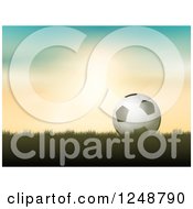 Poster, Art Print Of 3d Soccer Ball On Grass Over A Sunset