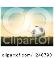 Clipart Of A 3d Soccer Ball On Grass Over A Sunset Royalty Free Vector Illustration